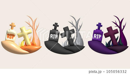 3D illustration. Grave for Halloween. RIP. Ancient grave. Halloween elements for design. 105056332