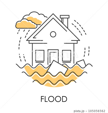 Flood isolated icon, house drowning in water, natural disaster 105056562