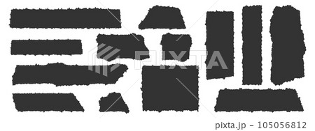 Rough edge paper set. Torn cardboard tags, labels, stickers. Empty black rectangle and square text box templates isolated on white background 105056812