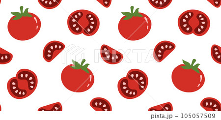 Pattern with tomato slices flat style for fabric, paper, kitchen. Vector illustration 105057509