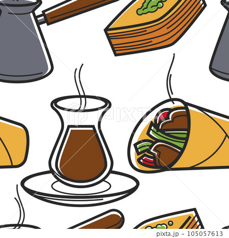 Turkish food seamless pattern cuisine and drinks traveling 105057613