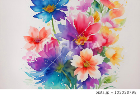 Watercolor Flower Illustration with Colorful...のイラスト素材