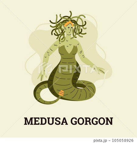 Greek ancient mythical Medusa Gorgon monster character flat vector illustration. 105058926