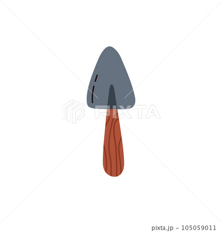 Cartoon garden hand shovel vector illustration, small scoop with wooden handle isolated on white background. 105059011