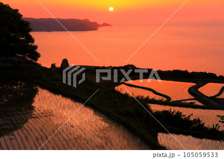 【山口県】東後畑棚田の夕焼け 【山口県】東後畑棚田の夕焼け 105059533