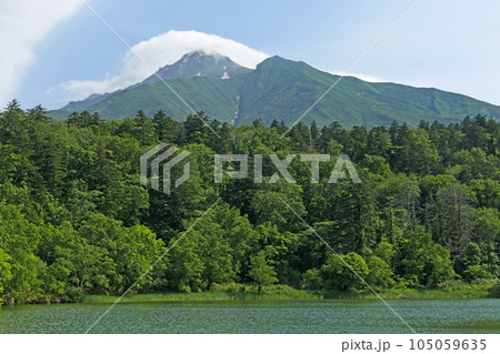 姫沼から見る利尻山　利尻島　北海道 105059635