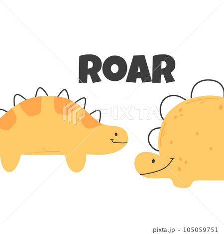 Cute childish dino print in flat scandinavian style. Poster with dino and lettering. Vector illustration.. 105059751