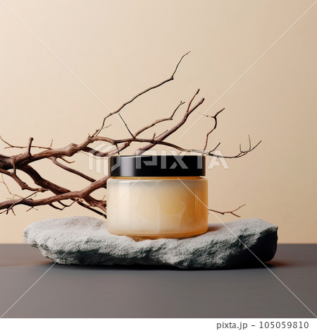 Amber glass cosmetic cream jar mockup, beauty product container front view template, styled creative cream jar mockup 105059810