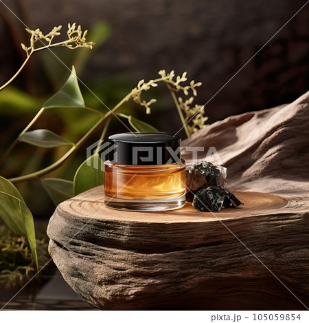 Amber glass cosmetic cream jar mockup, beauty product container front view template, styled creative cream jar mockup 105059854