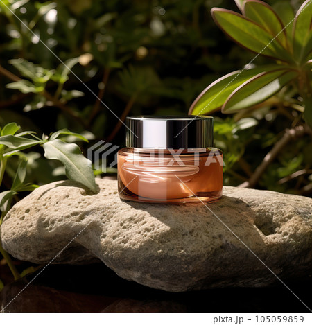 Amber glass cosmetic cream jar mockup, beauty product container front view template, styled creative cream jar mockup 105059859