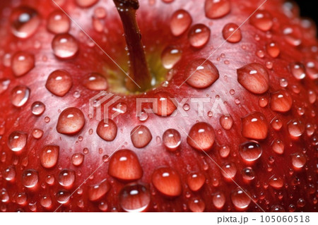 close-up of dewdrops on apple skin, created with generative ai 105060518