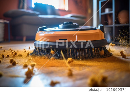 close-up of robot vacuums rotating brushes in action, created with generative ai 105060574