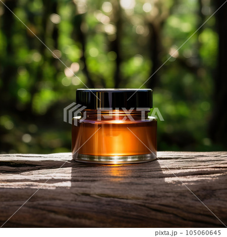 Amber glass cosmetic cream jar mockup, beauty product container front view template, styled creative cream jar mockup 105060645