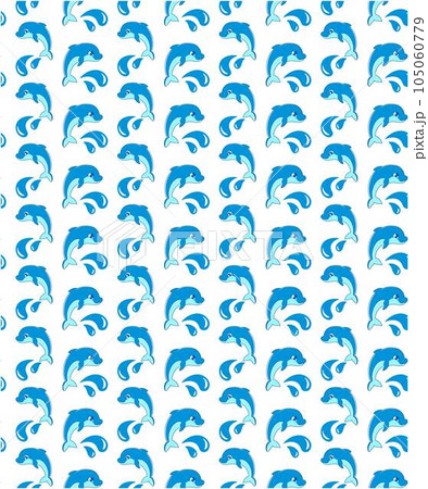 Seamless pattern with Dolphins that swim, jump on the waves, splashing water. Cute Marine pattern for fabric, baby clothes, background, textile, wrapping paper and other decoration.Vector illustration 105060779