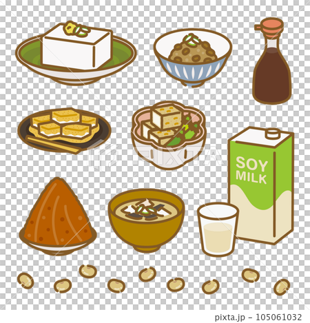食べ物アイコンセット：女性の更年期やダイエットに役立つ大豆食品 105061032