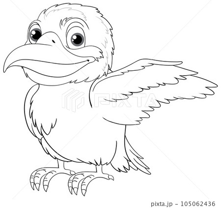 A cartoon illustration of a native Australian Kookaburra bird with one wing outstretched, isolated on a white background A cartoon illustration of a native Australian Kookaburra bird with one wing outstretched, isolated on a white background 105062436