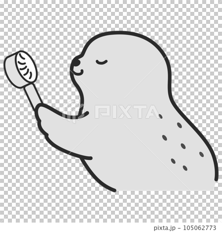 使用迷你風扇的海豹插圖（黑白） 105062773