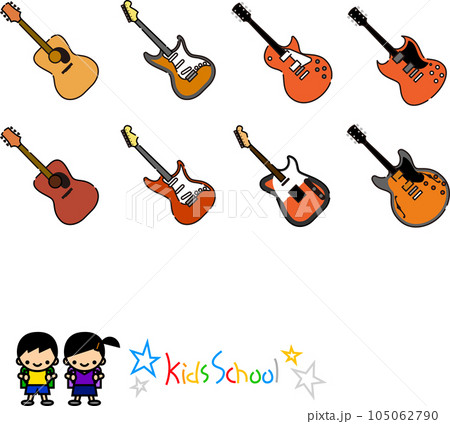 ギターのシンプルなアイコンテイストのベクター素材セット 105062790