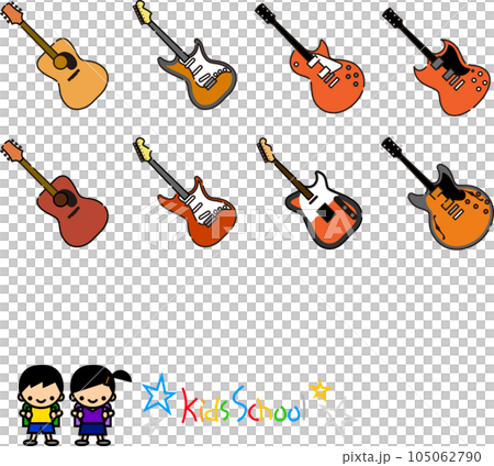 ギターのシンプルなアイコンテイストのベクター素材セット 105062790
