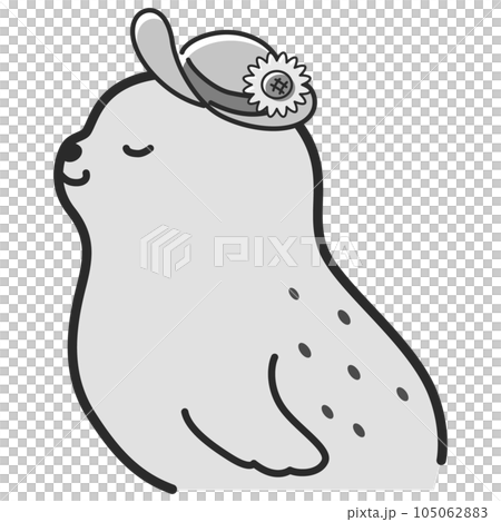 Illustration of a seal wearing a straw hat (black and white) Illustration of a seal wearing a straw hat (black and white) 105062883