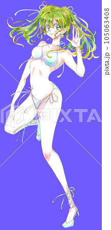 水着のアイドル風の女性 緑髪 水着のアイドル風の女性 緑髪 105063408