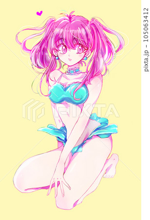 水着の女性 ツインテール ピンク髪 水着の女性 ツインテール ピンク髪 105063412