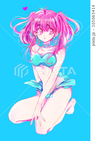水着の女性 ツインテール ピンク髪のイラスト素材 [105063414] - PIXTA