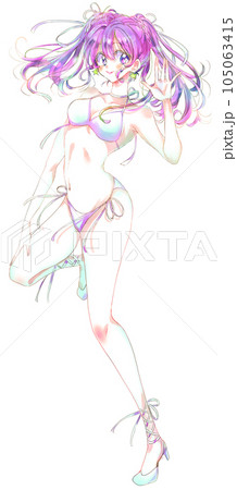 水着のアイドル風の女性　紫髪 105063415