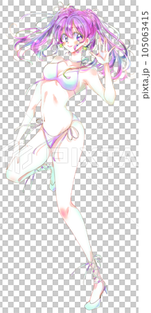 水着のアイドル風の女性　紫髪 105063415