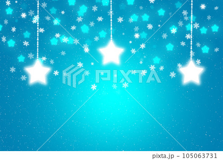 Glowing stars, snowflakes bangle, fall on blue background. Garland. Christmas, New Year. Copy space Glowing stars, snowflakes bangle, fall on blue background. Garland. Christmas, New Year. Copy space 105063731