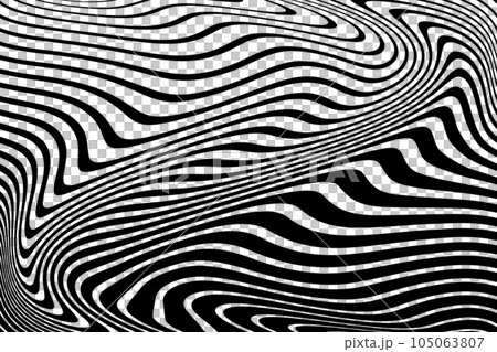 Wavy Lines Pattern with 3D Illusion and Twisting Motion Effect. Abstract Black and White Texture. Vector Art. Wavy Lines Pattern with 3D Illusion and Twisting Motion Effect. Abstract Black and White Texture. Vector Art. 105063807