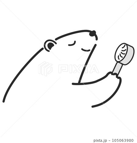 ミニ扇風機を使うシロクマのイラスト（白黒） 105063980