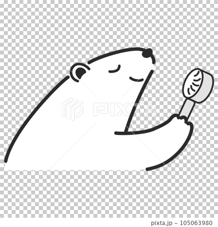 ミニ扇風機を使うシロクマのイラスト（白黒） 105063980