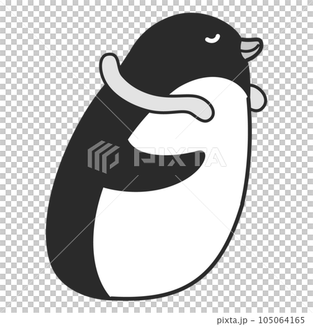 Illustration of a penguin wearing a cool neck ring (black and white) 105064165