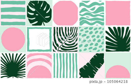 Mint, pink seamless tiled exotic plant pattern 105064218