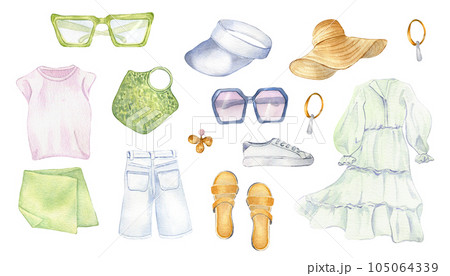 summer watercolor element collection - Stock Illustration [79264146] - PIXTA