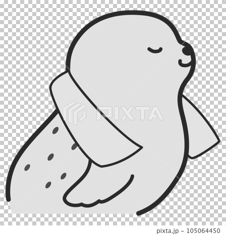 脖子上掛著冷毛巾的海豹插圖(黑白) 脖子上掛著冷毛巾的海豹插圖(黑白) 105064450