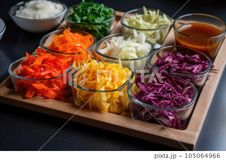 tray of fermented vegetables, ready to be sliced and eaten, created with generative ai 105064966
