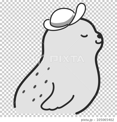 Illustration of a seal wearing a hat (black and white) 105065402