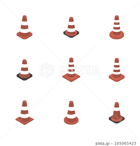 Cone sign road repair in 3D isometric style, vector illustration. 105065425