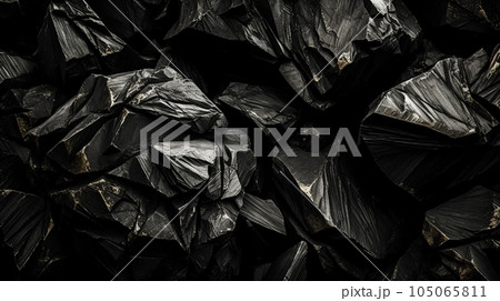 黒と白の岩石のテクスチャ。デザイン用のダークグレーの石、花崗岩の背景。ひび割れた荒い山の表面。クロー 105065811