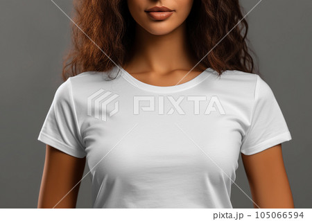 Closeup of mockup, white t-shirt on woman. Generative Ai 105066594