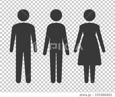 三個人站著的圖標象形文字 — 性別、無性別、多樣性、LGBTQ+ 的形象 三個人站著的圖標象形文字 — 性別、無性別、多樣性、LGBTQ+ 的形象 105066802