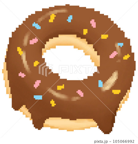 Cute chocolate doughnut with rainbow icing in pixel art Cute chocolate doughnut with rainbow icing in pixel art 105066992