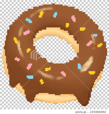 Cute chocolate doughnut with rainbow icing in pixel art Cute chocolate doughnut with rainbow icing in pixel art 105066992