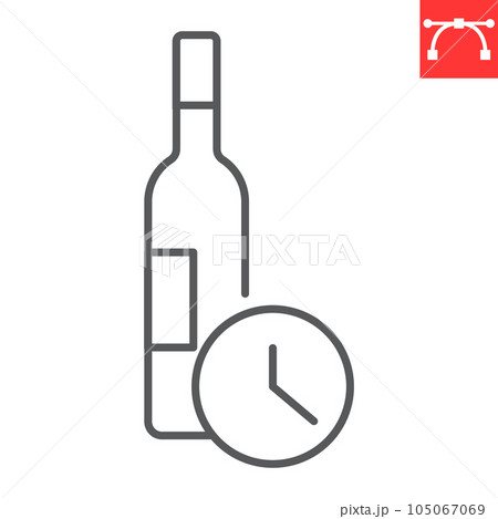 Aging of wine line icon, drink and alcohol, bottle with clock vector icon, vector graphics, editable stroke outline sign, eps 10. 105067069