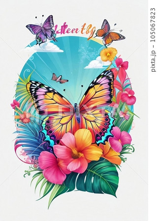 花と蝶のイラスト素材 [105067823] - PIXTA