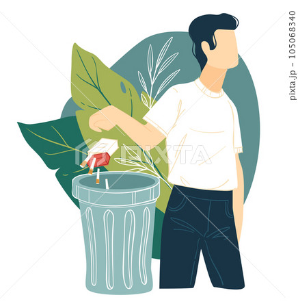 Male character quitting smoking, man throwing cigarettes vector Male character quitting smoking, man throwing cigarettes vector 105068340