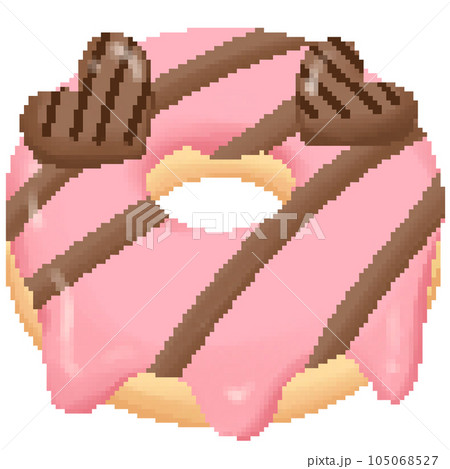 Cute strawberry doughnut with heart chocolate shape in pixel art Cute strawberry doughnut with heart chocolate shape in pixel art 105068527