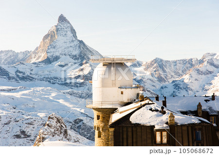 Snowy mountain Matterhorn during the day in winter. Zermatt, swiss alps 105068672